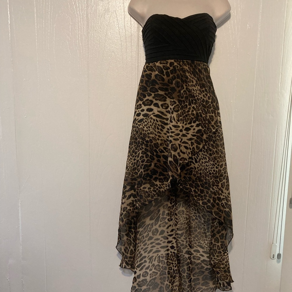 🔥 Casting LA high low animal print Maxi strapless dress size S.
